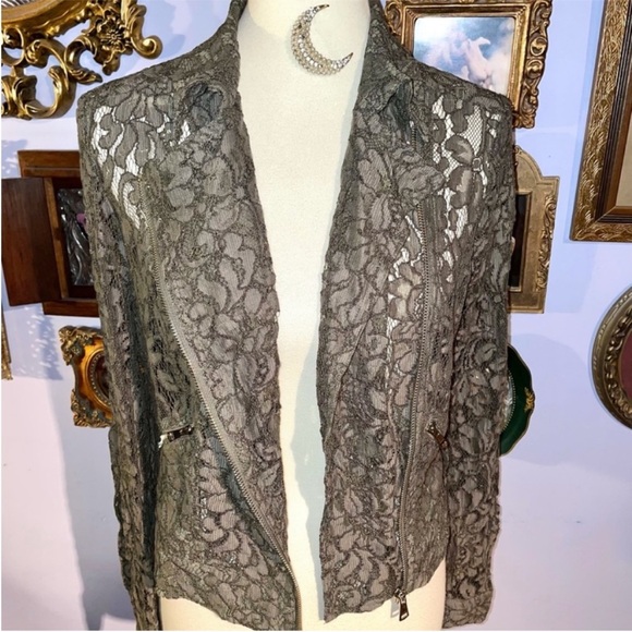 bebe Floral Lace Olive Green Shirt Jacket Shirt 10 - Picture 5 of 14